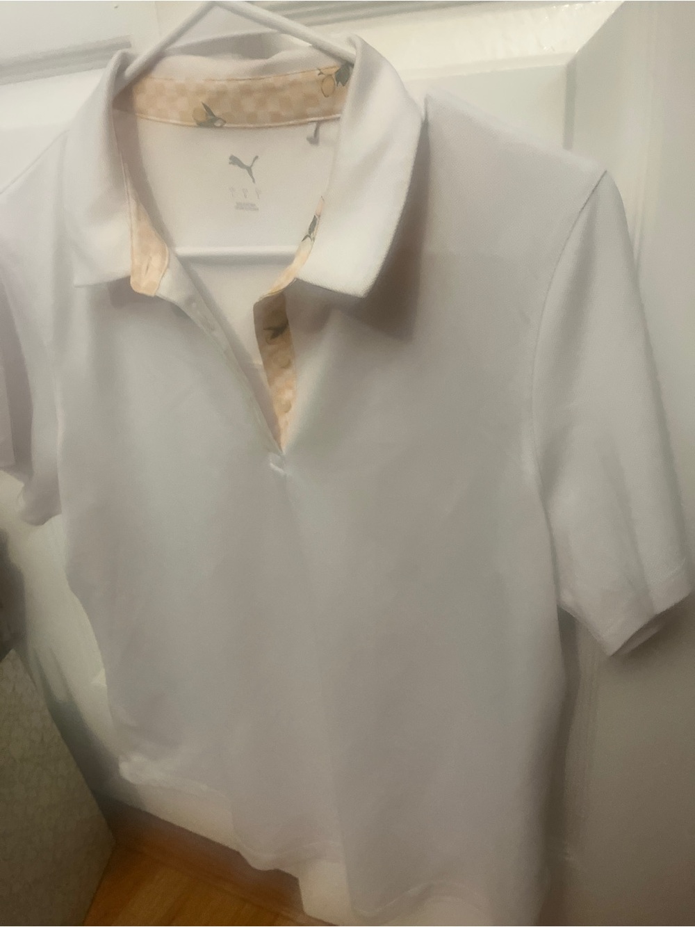 Puma White Polo with Peach Trim Detail